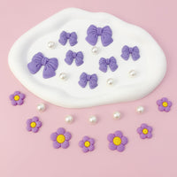 Resin Pink Bow Shoe Charms for Girls, 24Pcs Cute Flower Accessories for Clog Sandals, Pearl Decoration for Women, DIY Party Favor - 7DAY'S