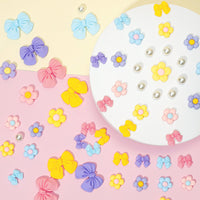 Resin Pink Bow Shoe Charms for Girls, 24Pcs Cute Flower Accessories for Clog Sandals, Pearl Decoration for Women, DIY Party Favor - 7DAY'S