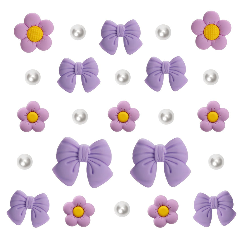 Resin Pink Bow Shoe Charms for Girls, 24Pcs Cute Flower Accessories for Clog Sandals, Pearl Decoration for Women, DIY Party Favor - 7DAY'S