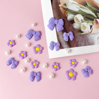 Resin Pink Bow Shoe Charms for Girls, 24Pcs Cute Flower Accessories for Clog Sandals, Pearl Decoration for Women, DIY Party Favor - 7DAY'S
