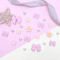 Resin Pink Bow Shoe Charms for Girls, 24Pcs Cute Flower Accessories for Clog Sandals, Pearl Decoration for Women, DIY Party Favor - 7DAY'S