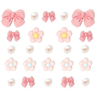 Resin Pink Bow Shoe Charms for Girls, 24Pcs Cute Flower Accessories for Clog Sandals, Pearl Decoration for Women, DIY Party Favor - 7DAY'S