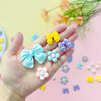 Resin Pink Bow Shoe Charms for Girls, 24Pcs Cute Flower Accessories for Clog Sandals, Pearl Decoration for Women, DIY Party Favor - 7DAY'S