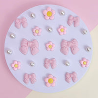Resin Pink Bow Shoe Charms for Girls, 24Pcs Cute Flower Accessories for Clog Sandals, Pearl Decoration for Women, DIY Party Favor - 7DAY'S