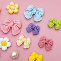 Resin Pink Bow Shoe Charms for Girls, 24Pcs Cute Flower Accessories for Clog Sandals, Pearl Decoration for Women, DIY Party Favor - 7DAY'S