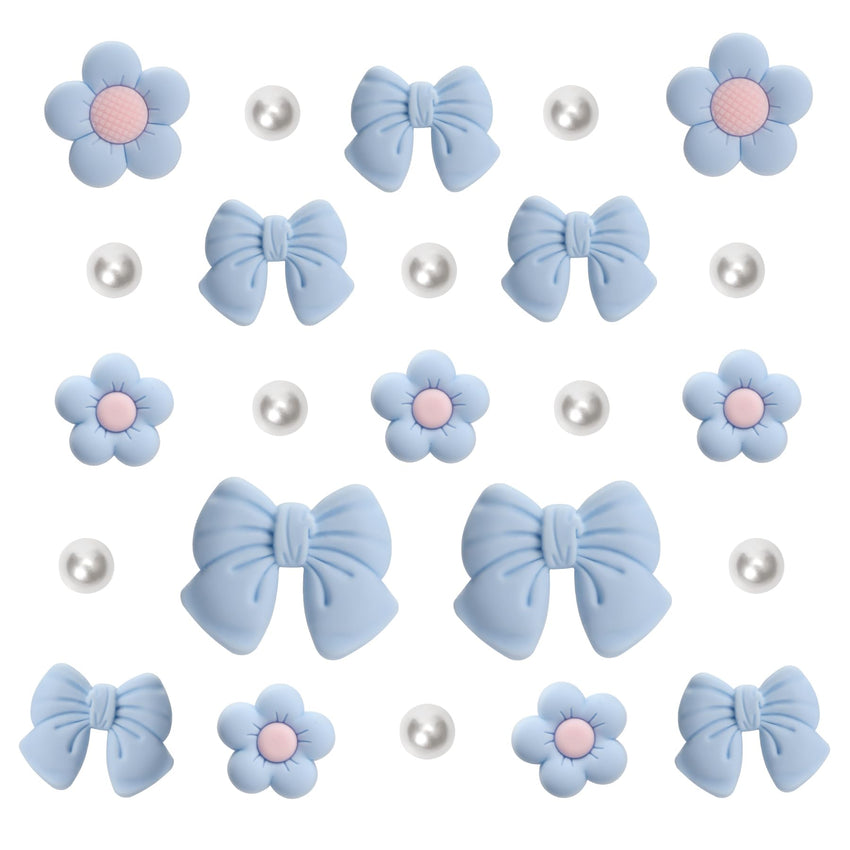 Resin Pink Bow Shoe Charms for Girls, 24Pcs Cute Flower Accessories for Clog Sandals, Pearl Decoration for Women, DIY Party Favor - 7DAY'S