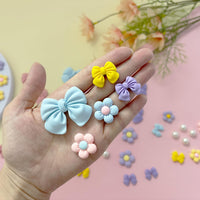 Resin Pink Bow Shoe Charms for Girls, 24Pcs Cute Flower Accessories for Clog Sandals, Pearl Decoration for Women, DIY Party Favor - 7DAY'S