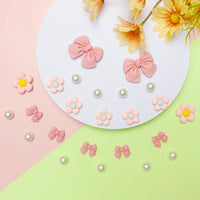 Resin Pink Bow Shoe Charms for Girls, 24Pcs Cute Flower Accessories for Clog Sandals, Pearl Decoration for Women, DIY Party Favor - 7DAY'S