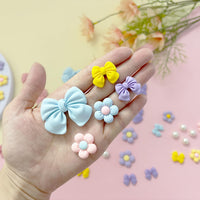 Resin Pink Bow Shoe Charms for Girls, 24Pcs Cute Flower Accessories for Clog Sandals, Pearl Decoration for Women, DIY Party Favor - 7DAY'S