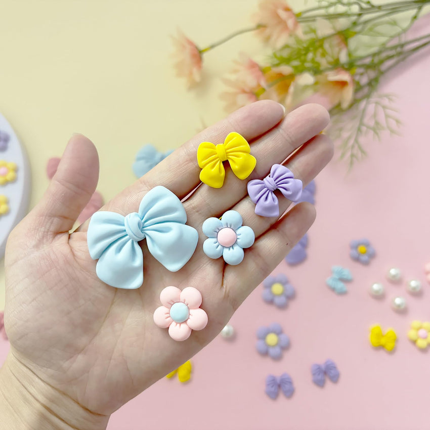 Resin Pink Bow Shoe Charms for Girls, 24Pcs Cute Flower Accessories for Clog Sandals, Pearl Decoration for Women, DIY Party Favor - 7DAY'S