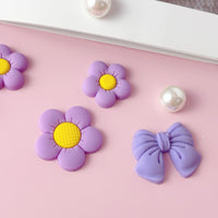 Resin Pink Bow Shoe Charms for Girls, 24Pcs Cute Flower Accessories for Clog Sandals, Pearl Decoration for Women, DIY Party Favor - 7DAY'S