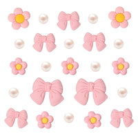 Resin Pink Bow Shoe Charms for Girls, 24Pcs Cute Flower Accessories for Clog Sandals, Pearl Decoration for Women, DIY Party Favor - 7DAY'S