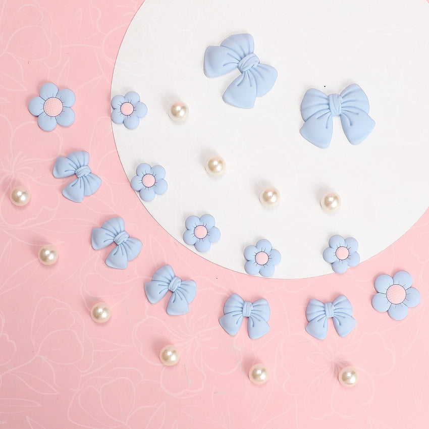 Resin Pink Bow Shoe Charms for Girls, 24Pcs Cute Flower Accessories for Clog Sandals, Pearl Decoration for Women, DIY Party Favor - 7DAY'S