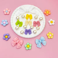 Resin Pink Bow Shoe Charms for Girls, 24Pcs Cute Flower Accessories for Clog Sandals, Pearl Decoration for Women, DIY Party Favor - 7DAY'S