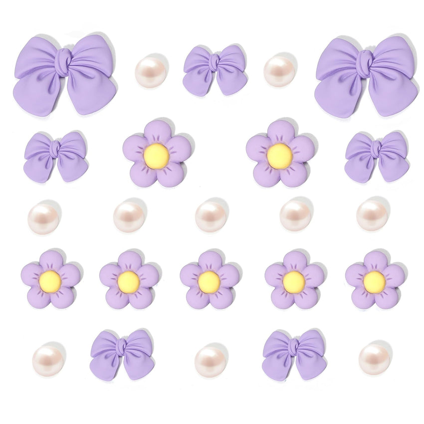 Resin Pink Bow Shoe Charms for Girls, 24Pcs Cute Flower Accessories for Clog Sandals, Pearl Decoration for Women, DIY Party Favor - 7DAY'S