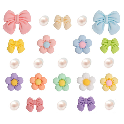 Resin Pink Bow Shoe Charms for Girls, 24Pcs Cute Flower Accessories for Clog Sandals, Pearl Decoration for Women, DIY Party Favor - 7DAY'S