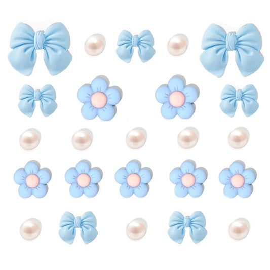 Resin Pink Bow Shoe Charms for Girls, 24Pcs Cute Flower Accessories for Clog Sandals, Pearl Decoration for Women, DIY Party Favor - 7DAY'S