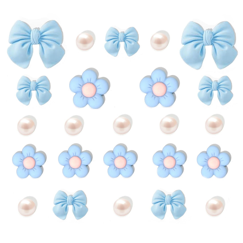 Resin Pink Bow Shoe Charms for Girls, 24Pcs Cute Flower Accessories for Clog Sandals, Pearl Decoration for Women, DIY Party Favor - 7DAY'S