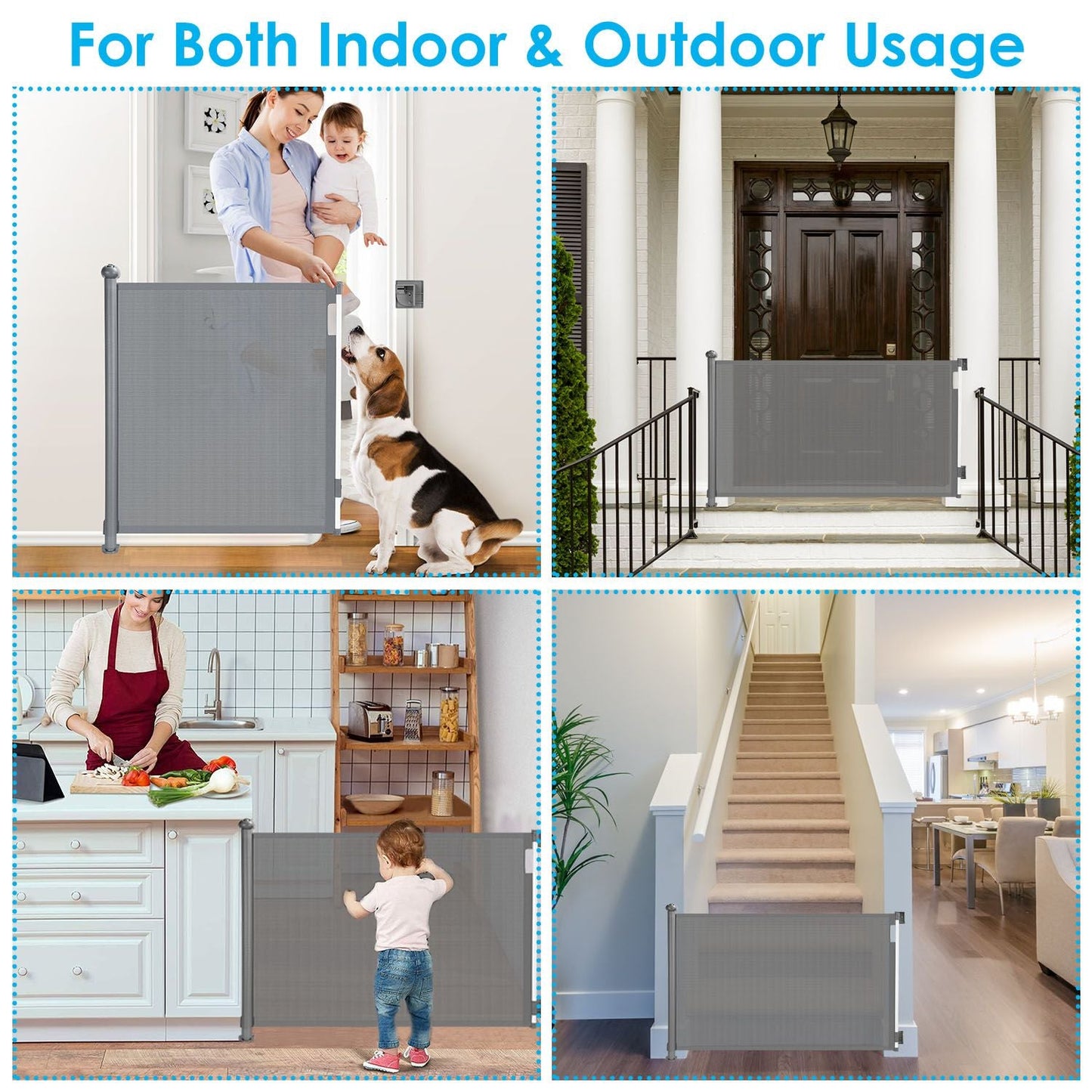 Retractable Baby Security Gate Door 118in Extra Wide Stair Gate for Toddlers with Punch Kit Punch - free Kit for Doorway Hallway Indoor Outdoor - 7DAY'S