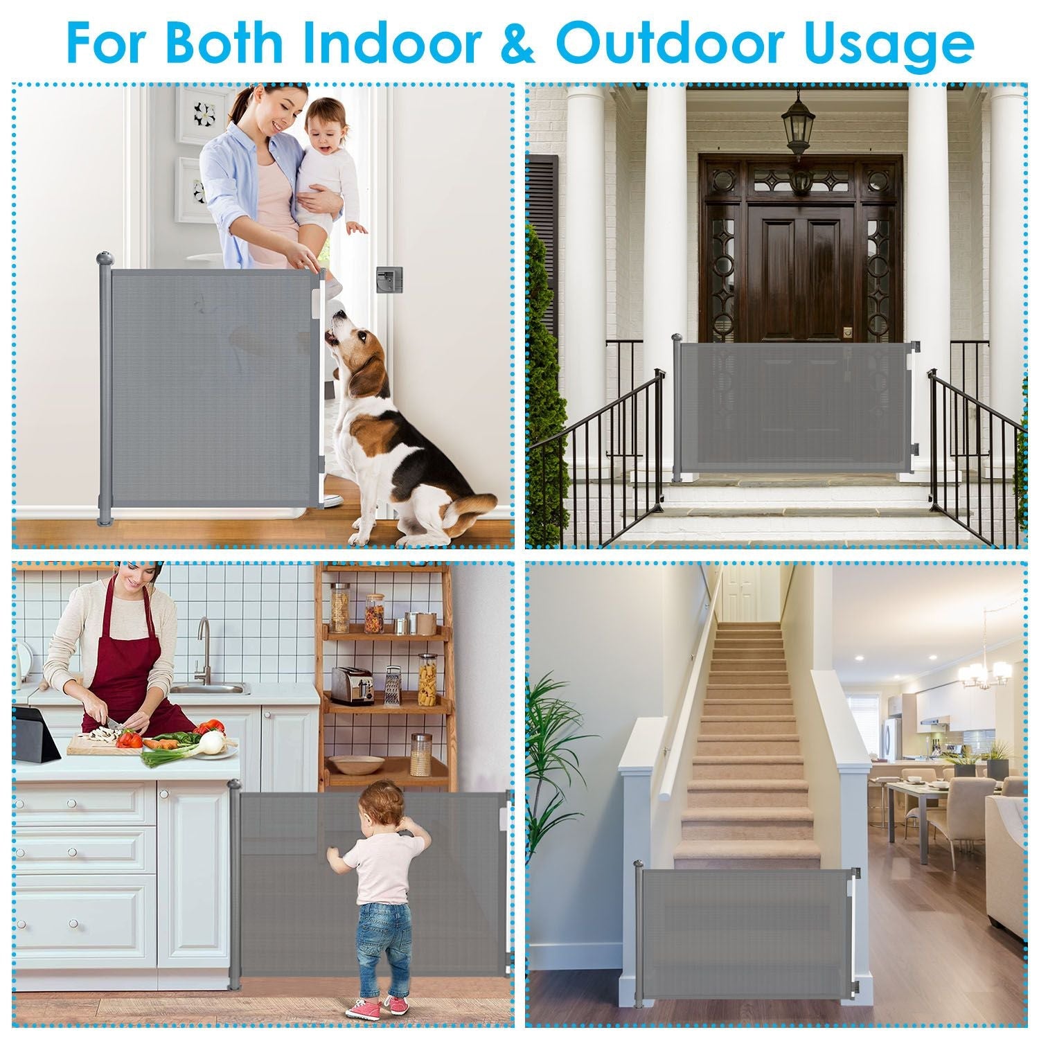 Retractable Baby Security Gate Door 118in Extra Wide Stair Gate for Toddlers with Punch Kit Punch - free Kit for Doorway Hallway Indoor Outdoor - 7DAY'S