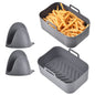 Reusable Air Fryer Silicone Pot Rectangle Replacement of Parchment Liners 2 Basket Pans with 1 Pair of Mittens for 6 - 8 Quart Oven Air Fryer - 7DAY'S