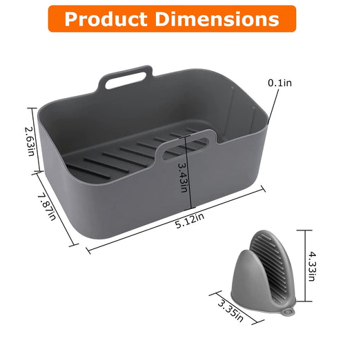 Reusable Air Fryer Silicone Pot Rectangle Replacement of Parchment Liners 2 Basket Pans with 1 Pair of Mittens for 6 - 8 Quart Oven Air Fryer - 7DAY'S