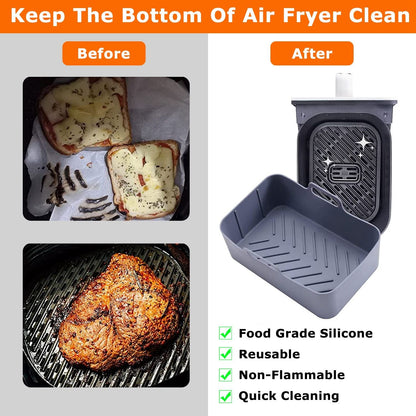 Reusable Air Fryer Silicone Pot Rectangle Replacement of Parchment Liners 2 Basket Pans with 1 Pair of Mittens for 6 - 8 Quart Oven Air Fryer - 7DAY'S