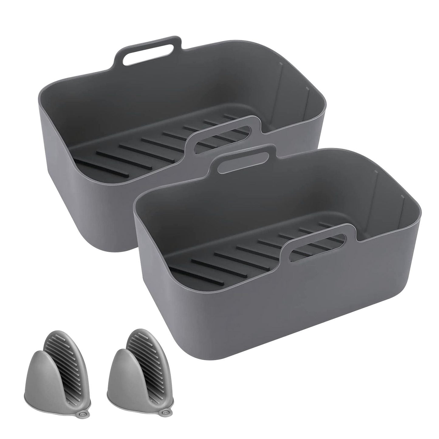 Reusable Air Fryer Silicone Pot Rectangle Replacement of Parchment Liners 2 Basket Pans with 1 Pair of Mittens for 6 - 8 Quart Oven Air Fryer - 7DAY'S