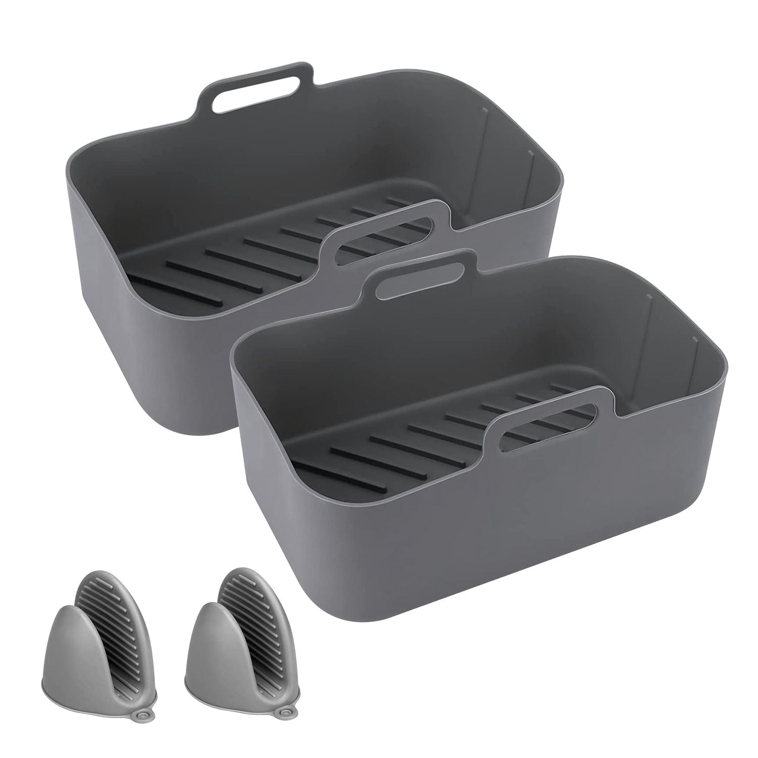 Reusable Air Fryer Silicone Pot Rectangle Replacement of Parchment Liners 2 Basket Pans with 1 Pair of Mittens for 6 - 8 Quart Oven Air Fryer - 7DAY'S