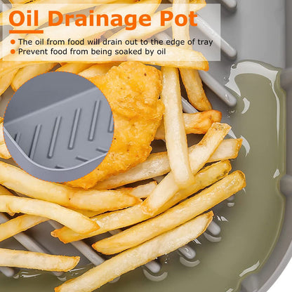 Reusable Air Fryer Silicone Pot Rectangle Replacement of Parchment Liners 2 Basket Pans with 1 Pair of Mittens for 6 - 8 Quart Oven Air Fryer - 7DAY'S