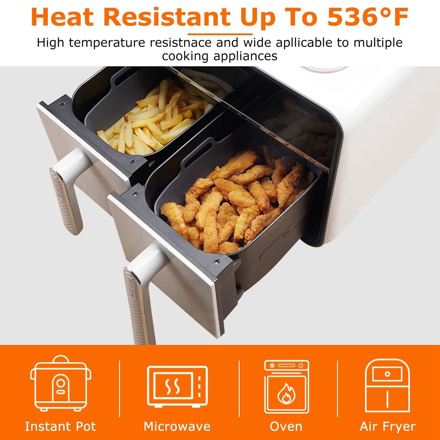 Reusable Air Fryer Silicone Pot Rectangle Replacement of Parchment Liners 2 Basket Pans with 1 Pair of Mittens for 6 - 8 Quart Oven Air Fryer - 7DAY'S