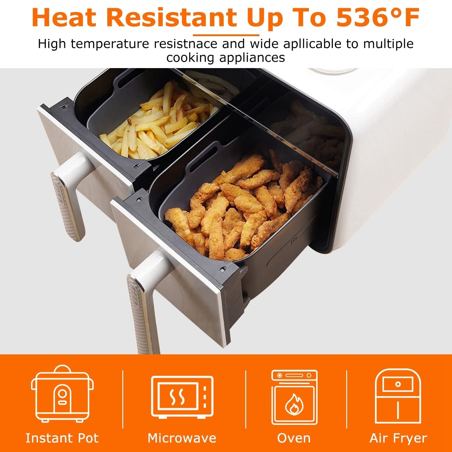 Reusable Air Fryer Silicone Pot Rectangle Replacement of Parchment Liners 2 Basket Pans with 1 Pair of Mittens for 6 - 8 Quart Oven Air Fryer - 7DAY'S