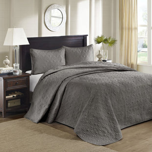 Reversible Bedspread Set Dark Grey Full