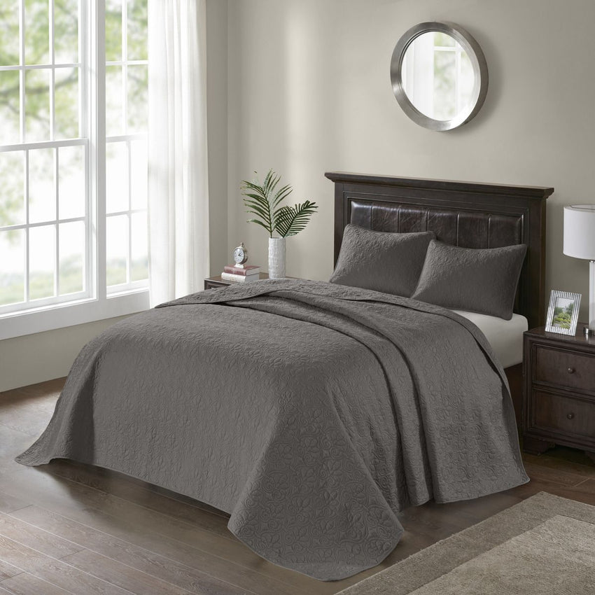 Reversible Bedspread Set Dark Grey Full - 7DAY'S