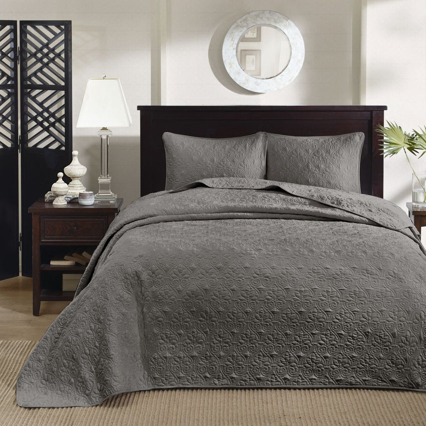 Reversible Bedspread Set Dark Grey Full - 7DAY'S