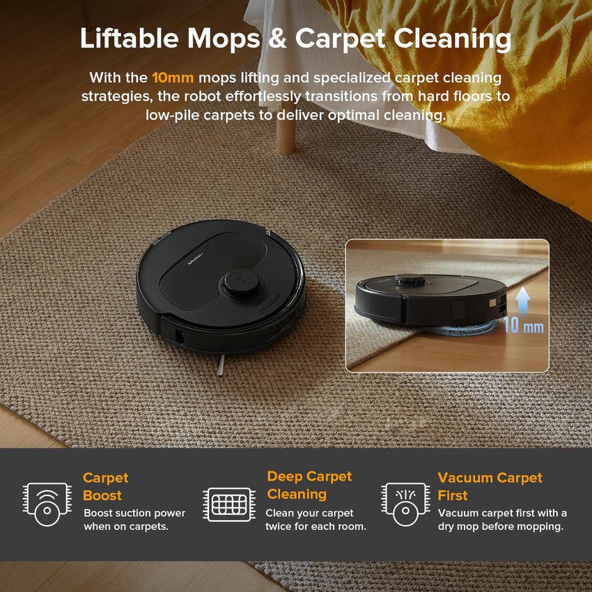 roborock Qrevo Series Robot Vacuum and Mop, 8000Pa Suction, Upgraded from Qrevo S, Anti - Tangle Brushes, Smart Obstacle Avoidance, Auto Mop Washing, All - in - One Dock, 200RPM Spinning Mops, Black(QV 35A) - 7DAY'S