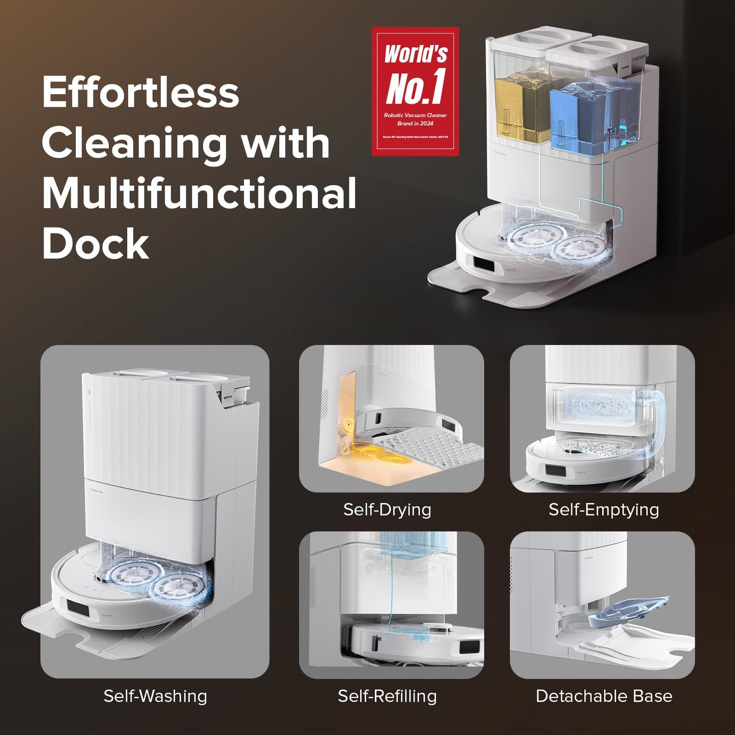 roborock Qrevo Series Robot Vacuum and Mop, 8000Pa Suction, Upgraded from Qrevo S, Anti - Tangle Brushes, Smart Obstacle Avoidance, Auto Mop Washing, All - in - One Dock, 200RPM Spinning Mops, Black(QV 35A) - 7DAY'S