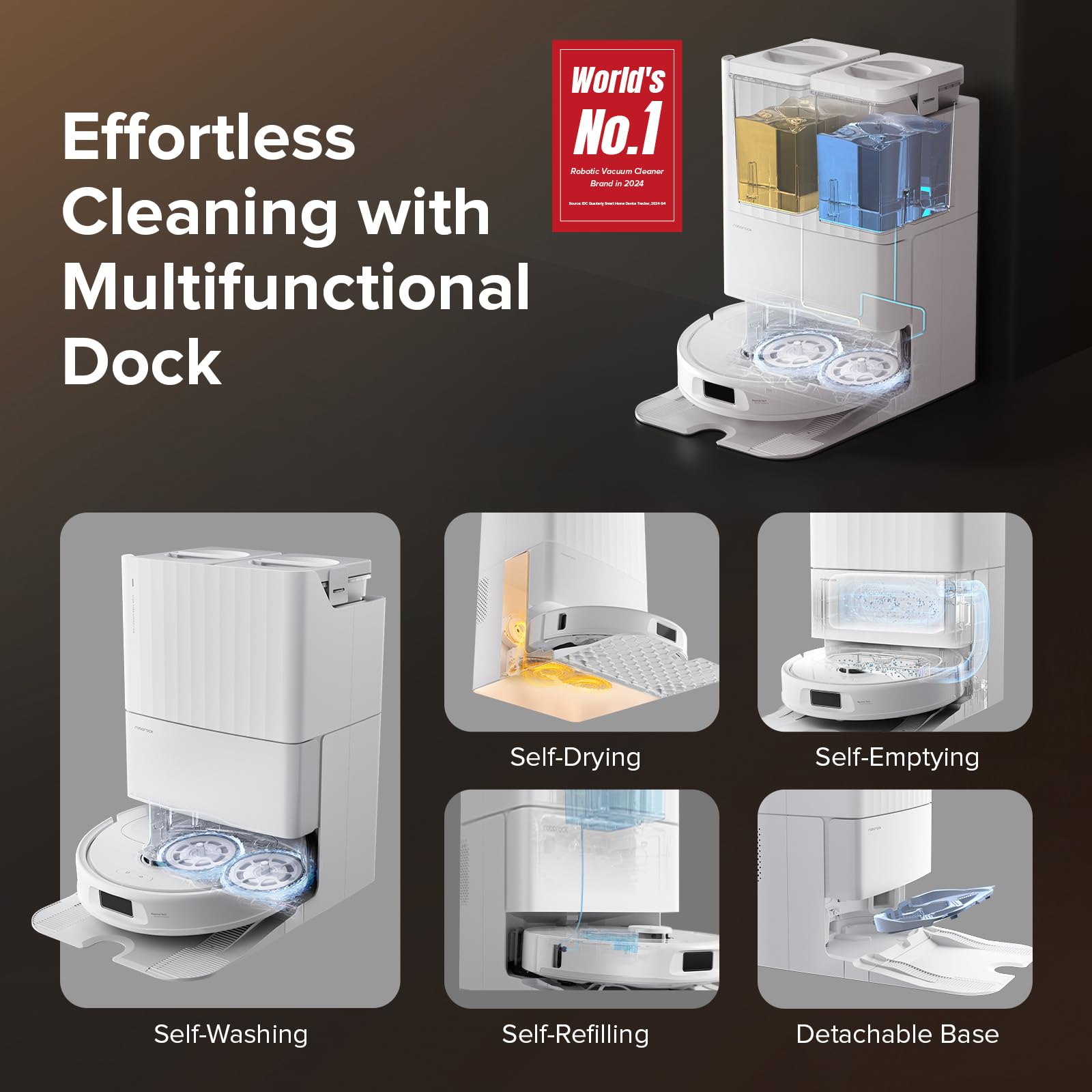 roborock Qrevo Series Robot Vacuum and Mop, 8000Pa Suction, Upgraded from Qrevo S, Anti - Tangle Brushes, Smart Obstacle Avoidance, Auto Mop Washing, All - in - One Dock, 200RPM Spinning Mops, Black(QV 35A) - 7DAY'S