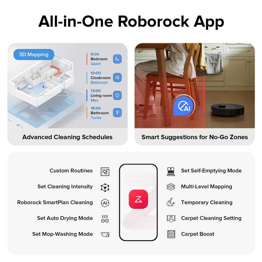 roborock Qrevo Series Robot Vacuum and Mop, 8000Pa Suction, Upgraded from Qrevo S, Anti - Tangle Brushes, Smart Obstacle Avoidance, Auto Mop Washing, All - in - One Dock, 200RPM Spinning Mops, Black(QV 35A) - 7DAY'S