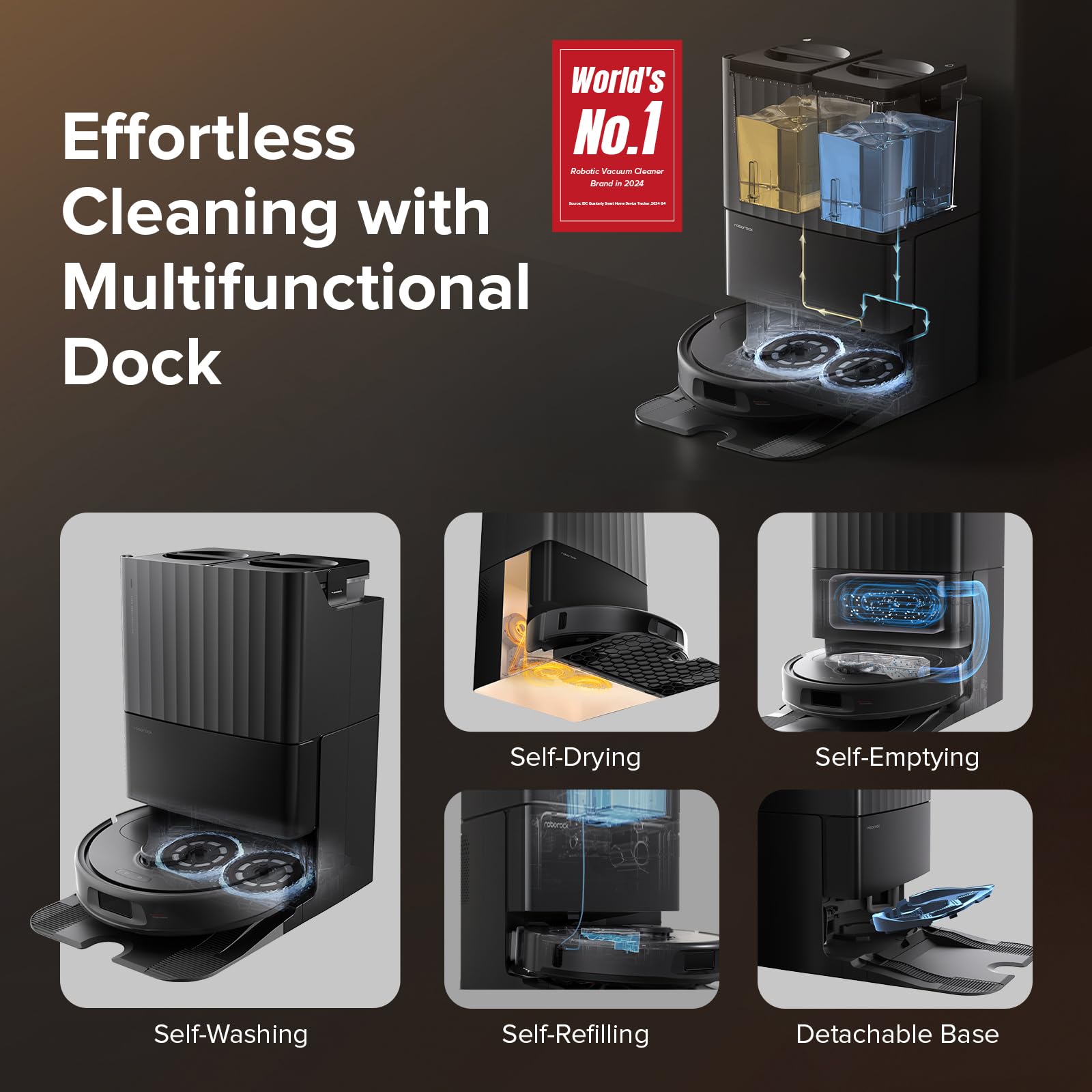 roborock Qrevo Series Robot Vacuum and Mop, 8000Pa Suction, Upgraded from Qrevo S, Anti - Tangle Brushes, Smart Obstacle Avoidance, Auto Mop Washing, All - in - One Dock, 200RPM Spinning Mops, Black(QV 35A) - 7DAY'S