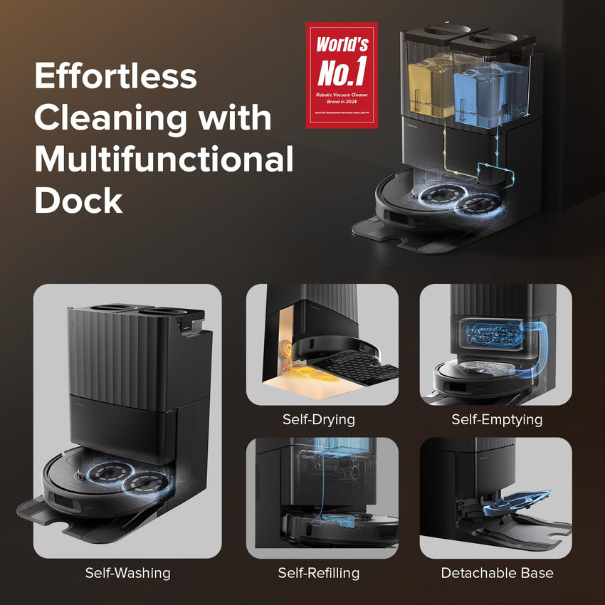 roborock Qrevo Series Robot Vacuum and Mop, 8000Pa Suction, Upgraded from Qrevo S, Anti - Tangle Brushes, Smart Obstacle Avoidance, Auto Mop Washing, All - in - One Dock, 200RPM Spinning Mops, Black(QV 35A) - 7DAY'S
