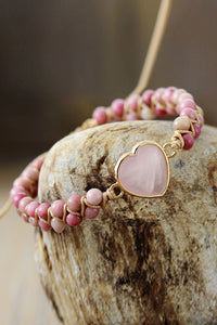 Rose Quartz Heart Beaded Bracelet - 7DAY'S