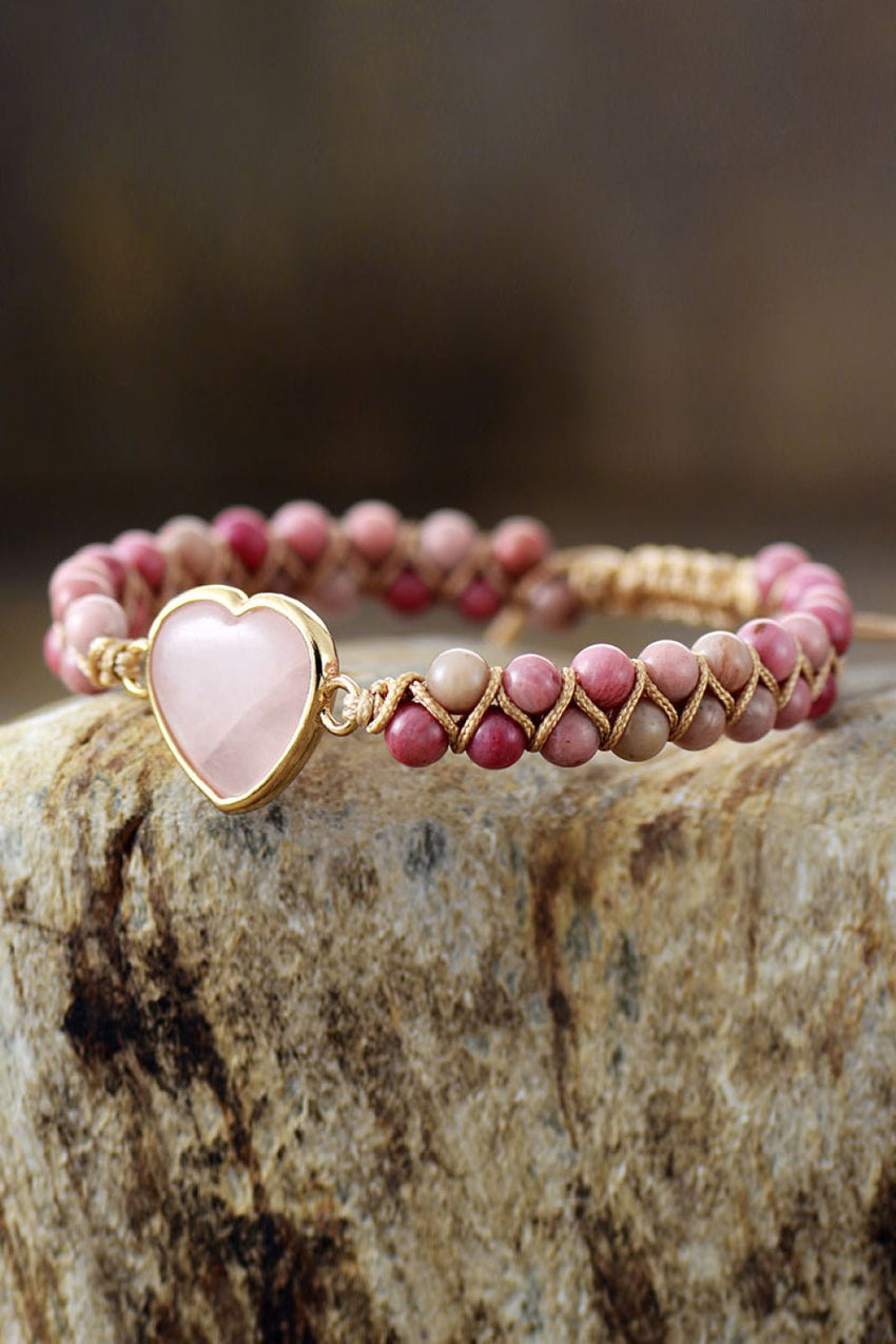 Rose Quartz Heart Beaded Bracelet - 7DAY'S