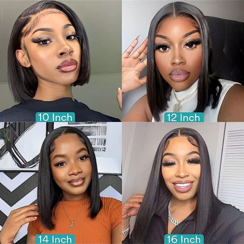 Royce Short Bob Transparent Lace Human Hair Wig,10 - 16 Inch Bone Straight Brazilian Hair Wig,4x4 13x4 Bob Wigs For Black Women - 7DAY'S