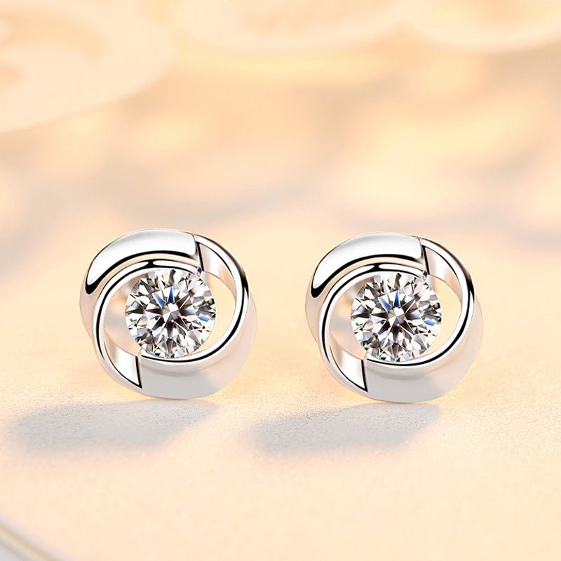 S925 pure silver rose earrings with petal shaped earrings, Korean minimalist women's mini clover rose petal earrings - 7DAY'S