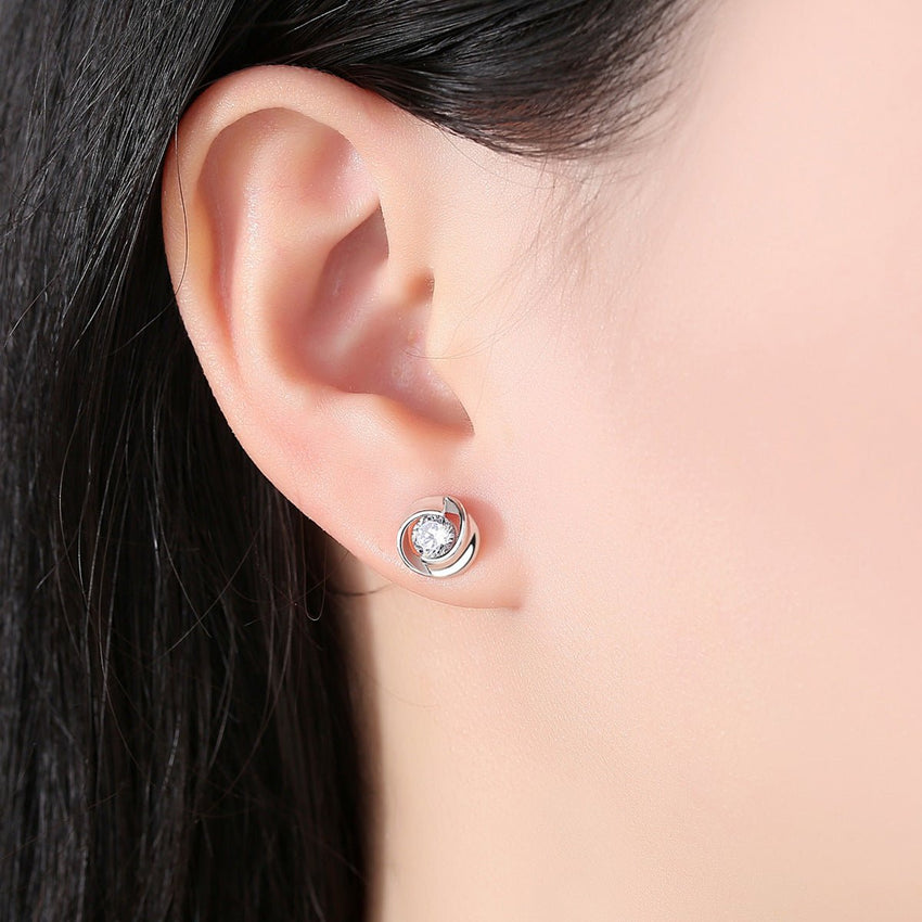 S925 pure silver rose earrings with petal shaped earrings, Korean minimalist women's mini clover rose petal earrings - 7DAY'S