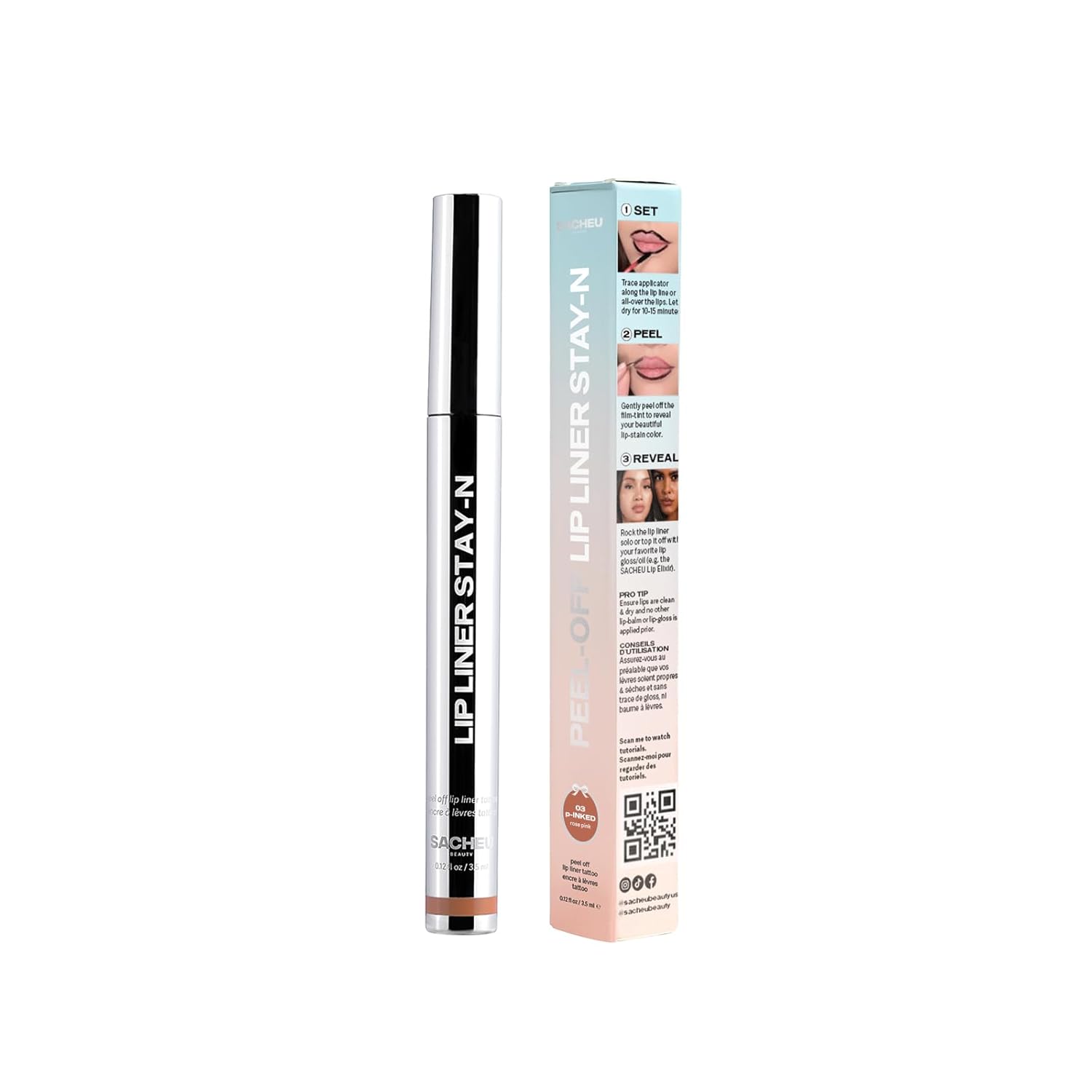 Sacheu Lip Liner STAY - N Peel Off Lip Stain — Long Lasting Matte Lip Tattoo Transfer Proof Lipstain Infused with Hyaluronic Acid & Vitamin E for All Skin Types — Vegan & Cruelty - Free, p - INKED - 7DAY'S