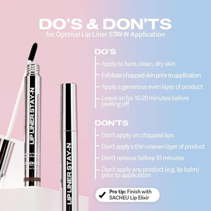 Sacheu Lip Liner STAY - N Peel Off Lip Stain — Long Lasting Matte Lip Tattoo Transfer Proof Lipstain Infused with Hyaluronic Acid & Vitamin E for All Skin Types — Vegan & Cruelty - Free, p - INKED - 7DAY'S