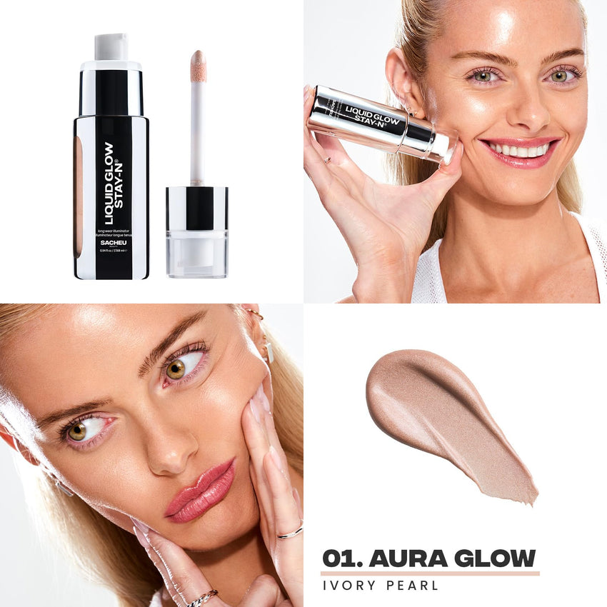 Sacheu Liquid Glow STAY - N Liquid Highlighter & Illuminator Makeup — 30ml Long Lasting Luminous Glow Lightweight Dewy Finish, Aura Glow - 7DAY'S