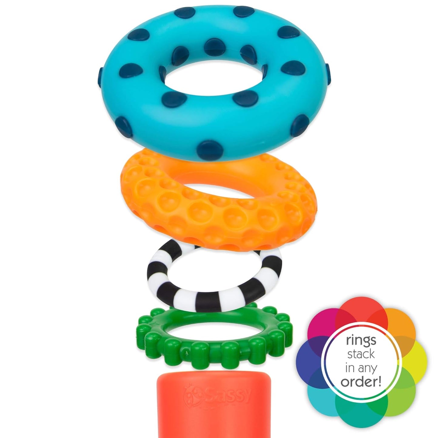 Sassy Stacks of Circles Stacking Ring STEM Learning Toy, Age 6+ Months, Multi, 9 Piece Set - 7DAY'S